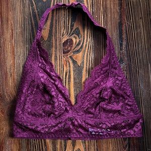Maroon Lace Halter Bralette